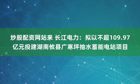 炒股配资网站来 长江电力：拟以不超109.97亿元投建湖南攸县广寒坪抽水蓄能电站项目